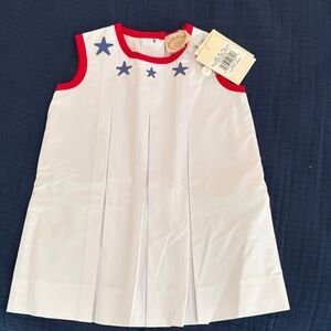 The Beaufort Bonnet Company White Dress with Red Edges and Blue Stars